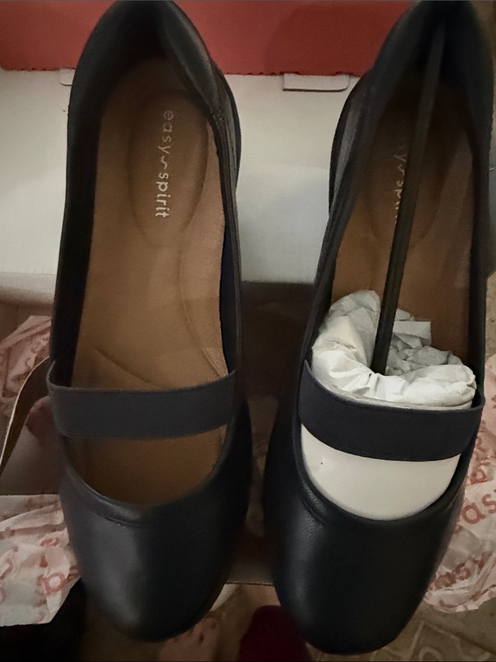 Easy Spirit Black and White Mary Jane Flats with Strap